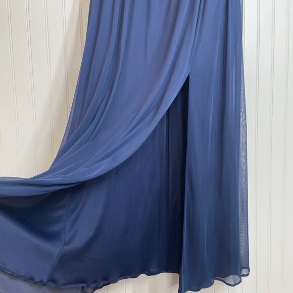 David’s Bridal Women’s Navy Blue Pleated Gathered Maxi Bridesmaid Dress Size 16 - Picture 3 of 10
